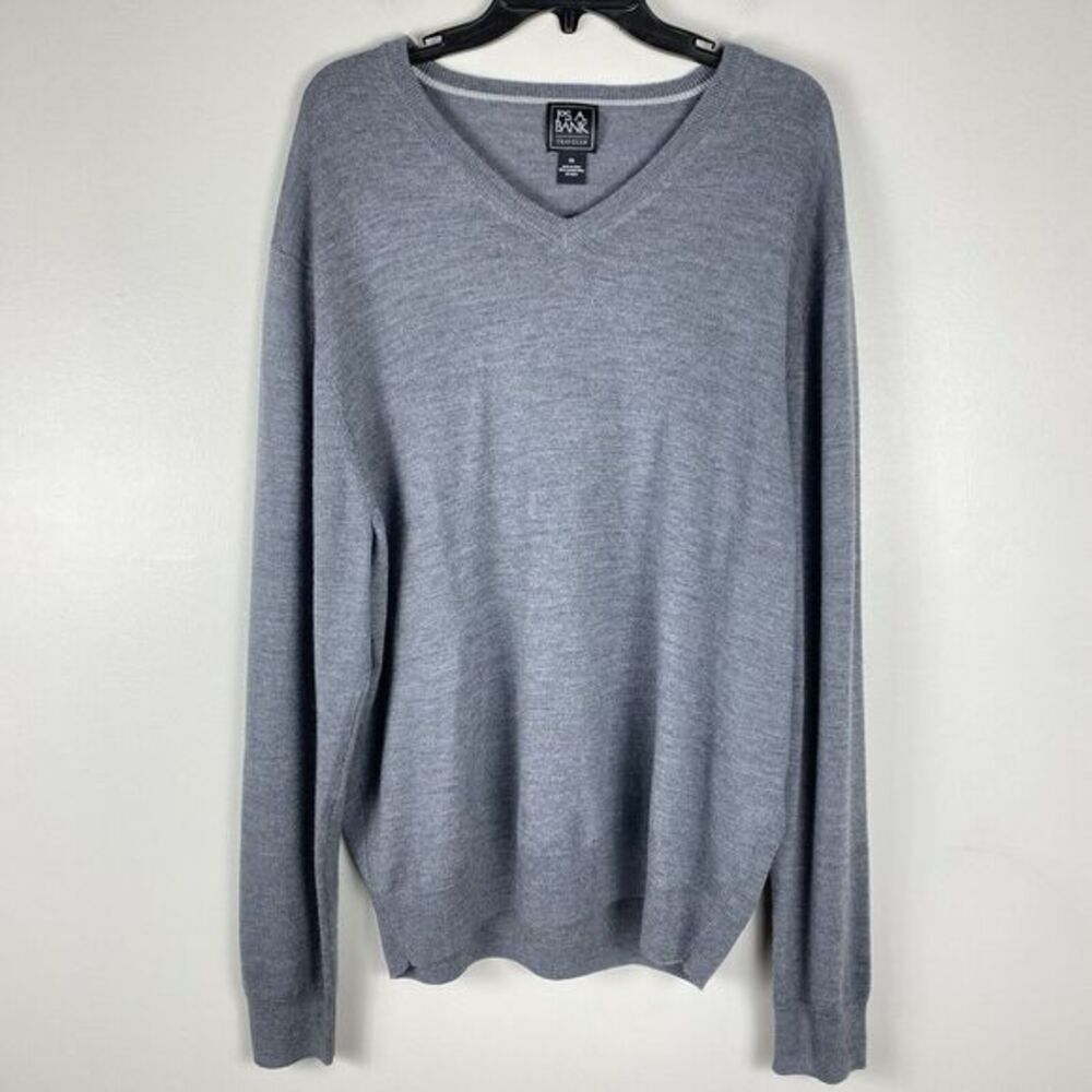 Jos. A. Bank Mens Merino Wool Pullover Sweater 2XL XXL Gray Preppy Work Wear